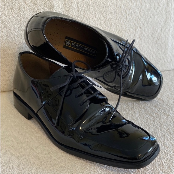 Stacy Adams Black Patent Leather Oxfords with Squared Toe Formal Business Boss - Picture 1 of 16